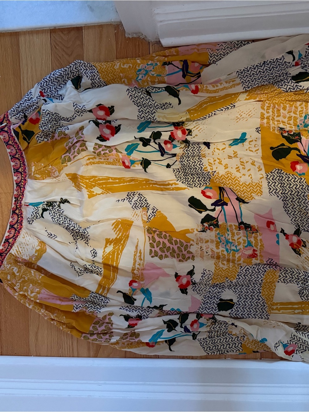 Colorful Maxi Skirt with Mustard & Pink Floral Accent - Picture 3 of 5